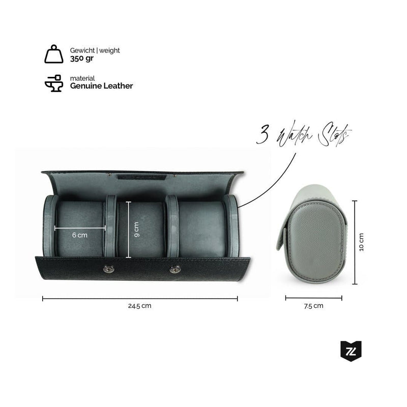 Elegante schwarze Leder Uhrenrolle für drei Uhren aus echtem Leder mit einem Gewicht von 350 Gramm ideal für stilvolle Aufbewahrung und Schutz edler Armbanduhren Sprezzi Fashion