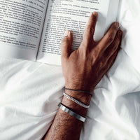 Set aus Edelstahl Armreif und Silber Armband fuer Herren modernes Schmuck Set Sprezzi Fashion