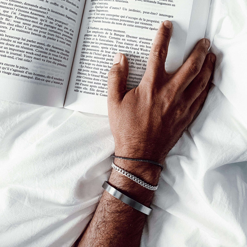 Set aus Edelstahl Armreif und Silber Armband fuer Herren modernes Schmuck Set Sprezzi Fashion