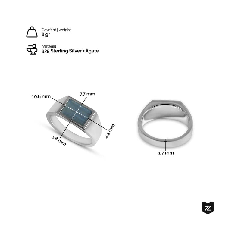Handgefertigter Siegelring aus 925 Sterling Silber mit blauem Achat Stein 8 Gramm schwer edel und stilvoll Sprezzi Fashion