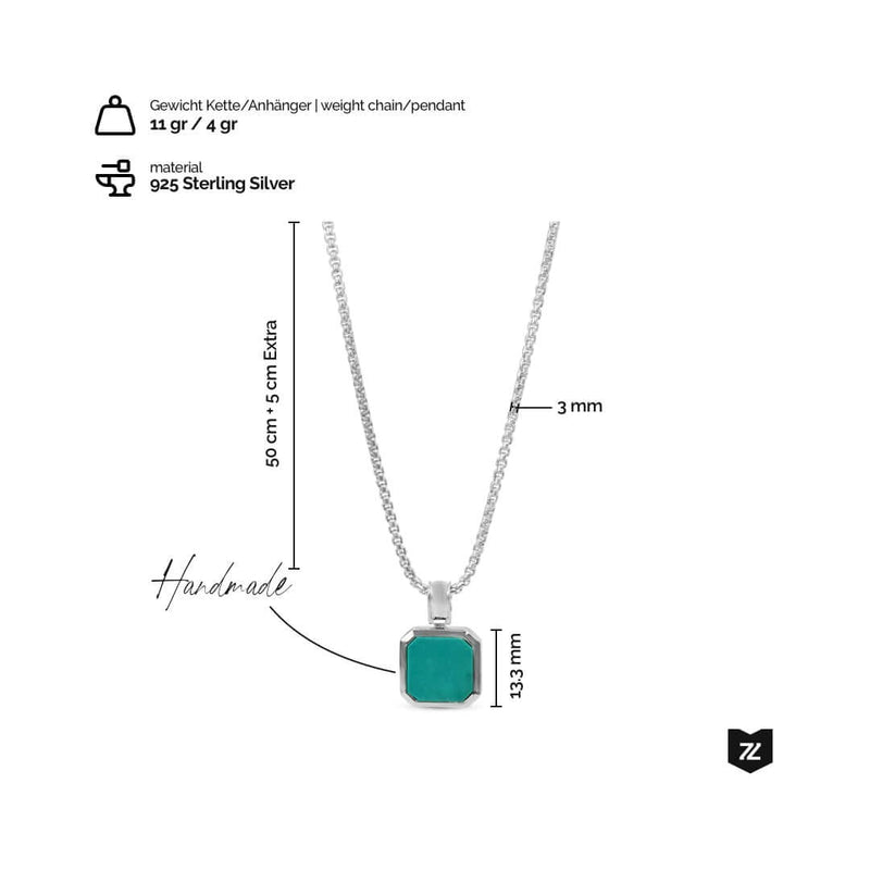 Silber Halskette mit Türkis Anhänger handgefertigt aus 925 Sterling Silber Gewicht Kette 11g Anhänger 4g Sprezzi Fashion