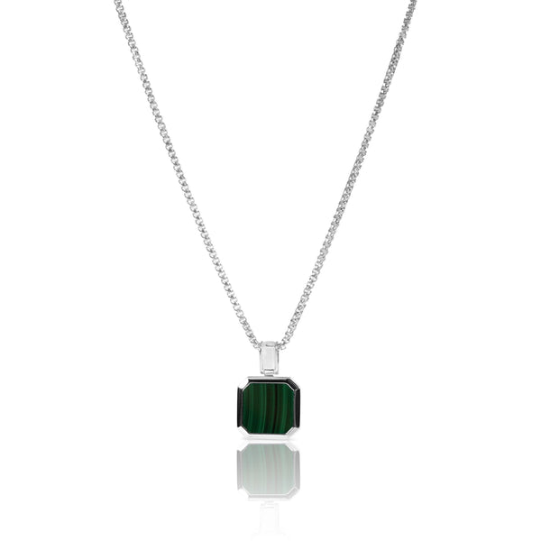 Elegante Silber Halskette mit grünem Malachit Anhänger aus 925 Sterling Silber handgefertigt mit feinem Glanz Sprezzi Fashion