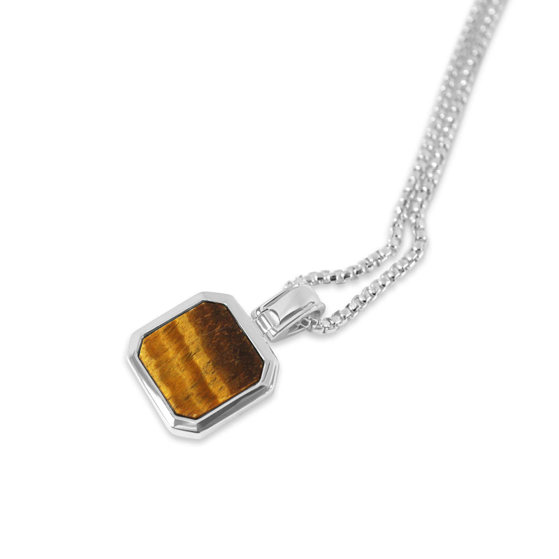 Rhodium beschichtete 925 Sterling Silber Halskette mit Tiger Eye Stein handmade und langlebig Sprezzi Fashion