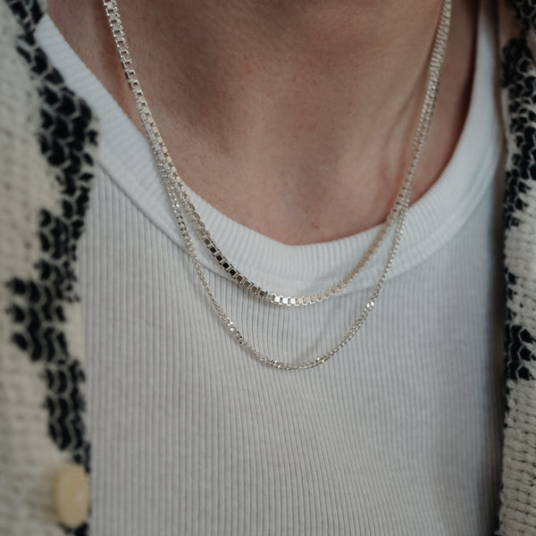 Silber Halsketten Set mit Box und Curb Design gefertigt aus 925 Sterling Silver elegantes Schmuckset für Herren Sprezzi Fashion