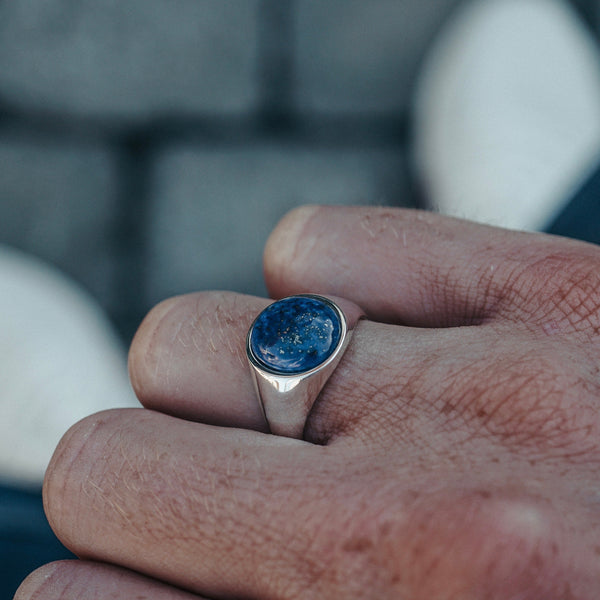 Handgemachter Silber Siegelring mit elegantem blauen Lapislazuli Stein, massives 925 Sterling Silber Sprezzi Fashion