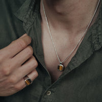 Tiger Eye Schmuck Set mit Halskette und Ring aus 925 Sterling Silber handgefertigt und hochwertig Sprezzi Fashion