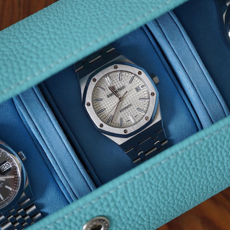 Türkis Leder Uhrenetui mit weichem Innenfutter für drei Uhren schützt zuverlässig vor Kratzern und Staub ideal für Reisen Sprezzi Fashion