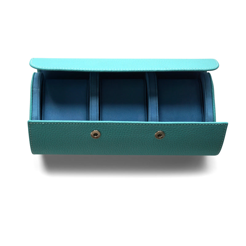 Premium Uhrenrolle aus Türkis Leder für drei Uhren elegante Reisebox mit luxuriösem Look und sicherer Aufbewahrung Sprezzi Fashion