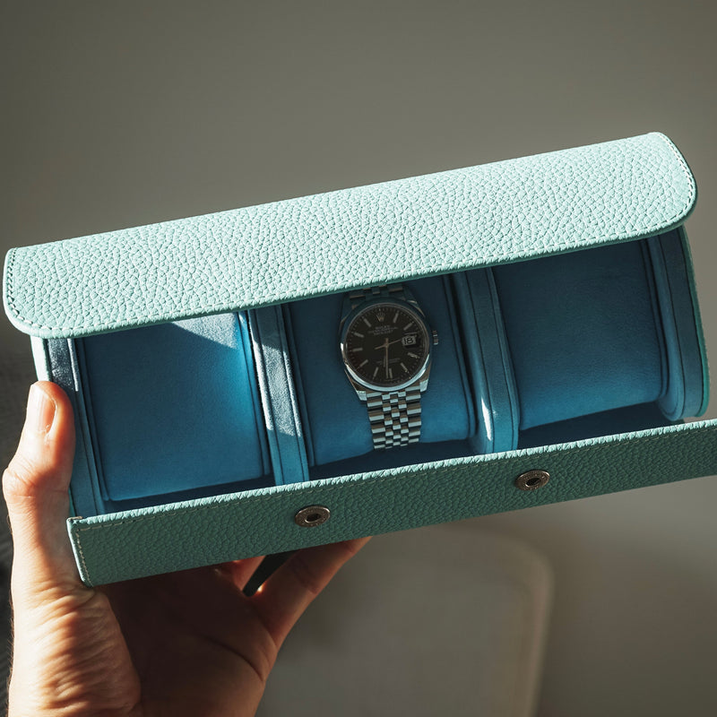 Türkis Uhrenrolle mit herausnehmbaren Kissen für drei Uhren praktische Aufbewahrung mit edlem Stil und funktionalem Design Sprezzi Fashion