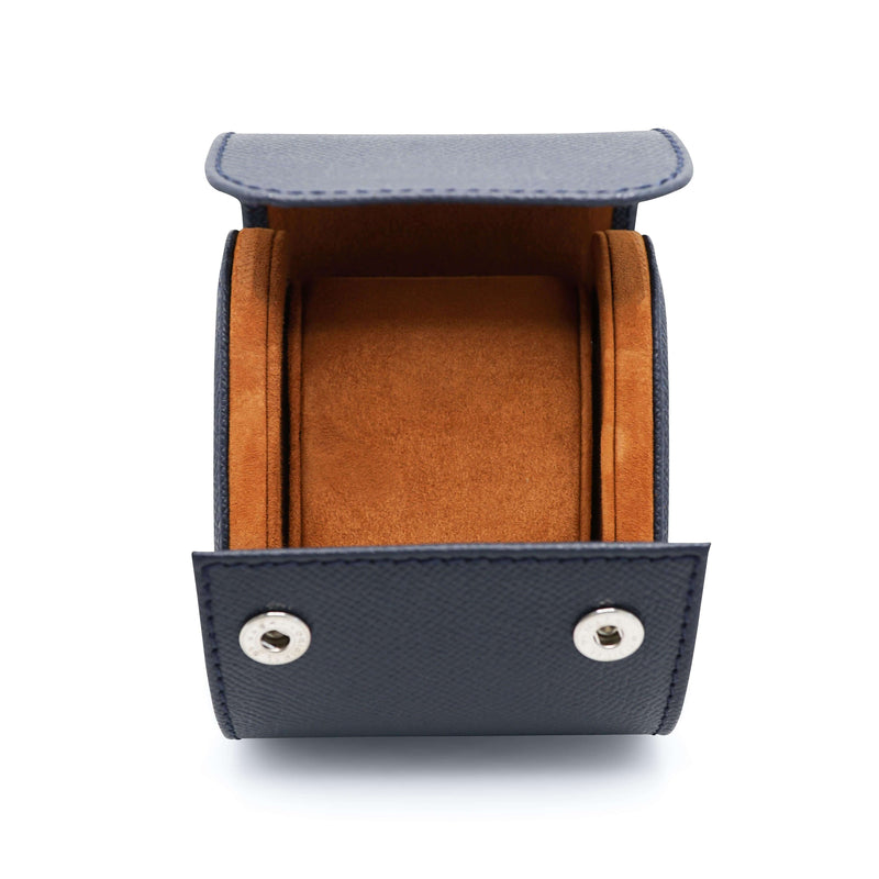 Klassische Uhrenrolle aus blauem Leder fuer eine Uhr stilvoll und praktisch Sprezzi Fashion