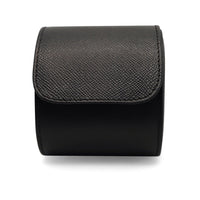 Elegante schwarze Uhrenrolle aus echtem Leder mit weichem Wildleder innen für sicheren Schutz deiner Armbanduhr Sprezzi Fashion