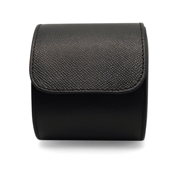 Elegante schwarze Uhrenrolle aus echtem Leder mit weichem Wildleder innen für sicheren Schutz deiner Armbanduhr Sprezzi Fashion