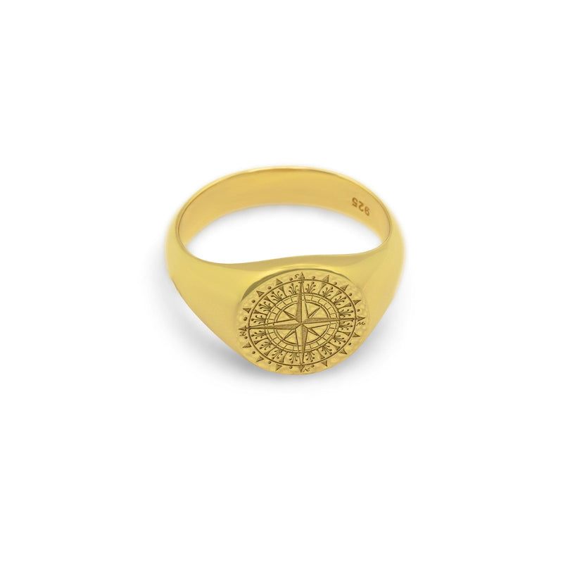 Zeitloser Herren Kompassring 18k Gold vergoldet minimalistisches Siegelring Design Sprezzi Fashion