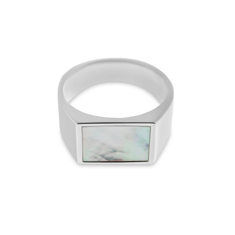 Zeitloser Herren Siegelring aus 925 Sterling Silber mit Mother of Pearl Naturstein Sprezzi Fashion