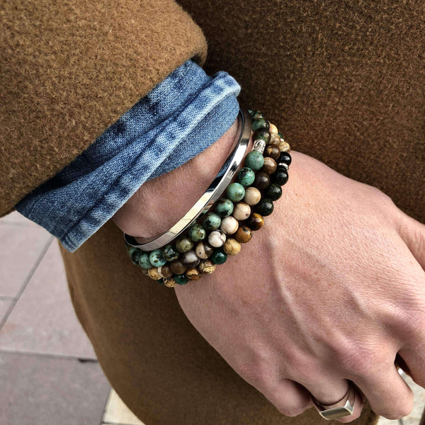 Stein Perlen Armband für Herren braun aus echten Edelsteinen handmade