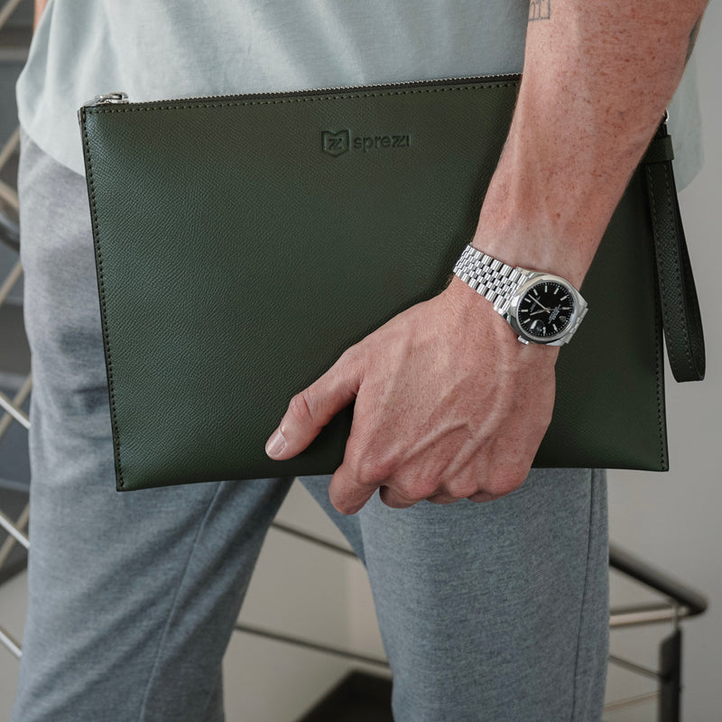 Clutch Bag Herren Tasche Laptop Sprezzi Grün Leder 