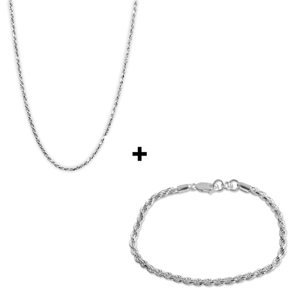 Schmuck-Set aus Silber Armband und Halskette im Zopf Stil für Männer