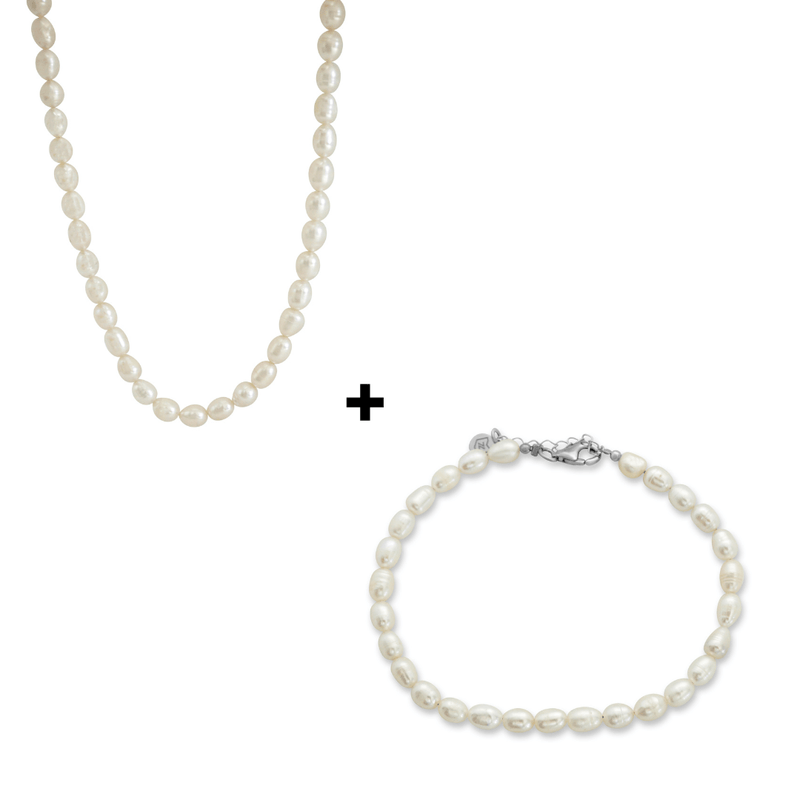 Perlenhalskette & Perlenarmband Set Set Sprezzi Perlen Beige 