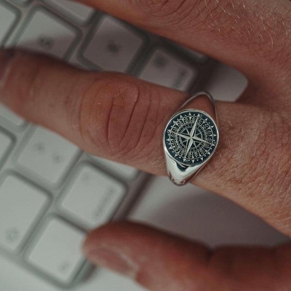 Kompass Ring aus 925 Sterling Silber für Männer klassisch Sprezzi Fashion