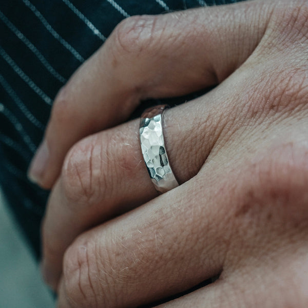 Ring Silver Hammered Ringe Sprezzi 925 Sterling Silber Bandring Männer