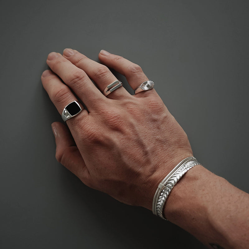 Jewelry set of rings and bracelets for men made of 925 silver