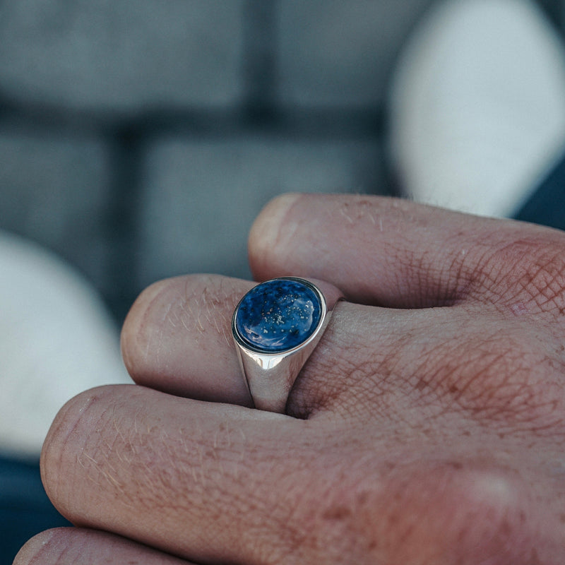 Silber Siegelring mit blauem Lapislazuli Stein für Männer aus 925 Sterling Silver Sprezzi Fashion