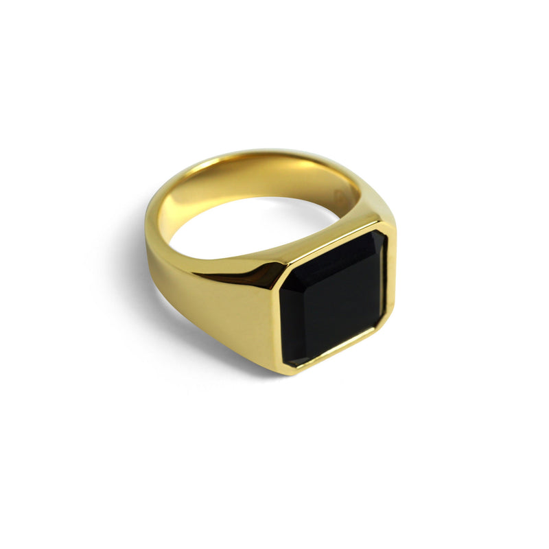 Goldener Siegelring mit schwarzem Onyx Stein für Männer Sprezzi Fashion