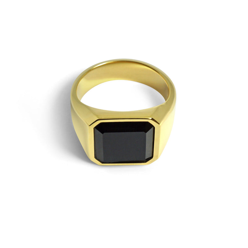 Goldener Siegelring mit schwarzem Onyx Stein für Männer Sprezzi Fashion