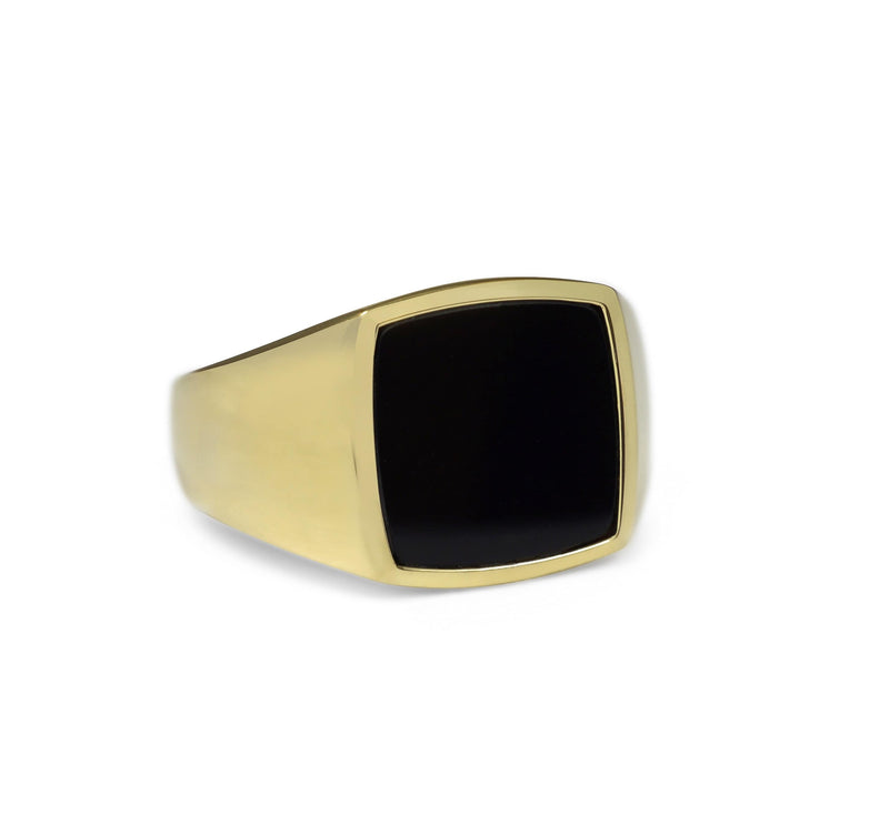Herren Ring Gold Siegelring mit schwarzem Onyx Stein