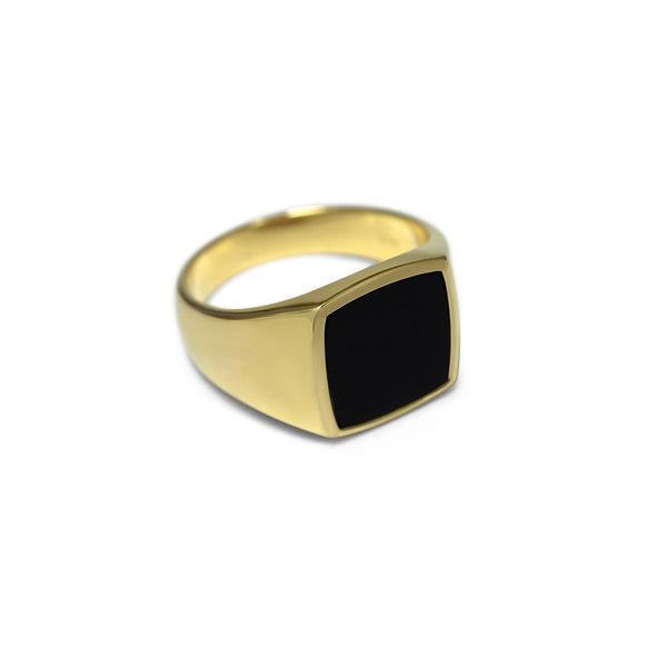 Herren Ring Gold Siegelring mit schwarzem Onyx Stein