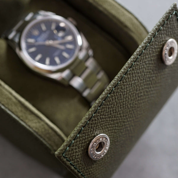 Hochwertige Leder Uhrenrolle grün Aufbewahrung für eine Uhr Sprezzi Fashion