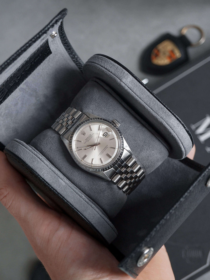 Hochwertige Leder Uhrenrolle schwarz Aufbewahrung für eine Uhr Sprezzi Fashion