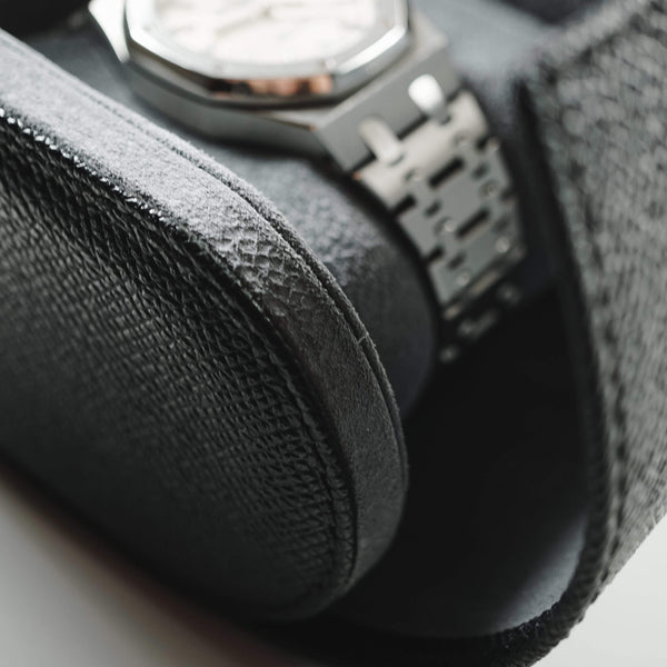 Hochwertige Leder Uhrenrolle schwarz Aufbewahrung für bis zu 3 Uhren Sprezzi Fashion
